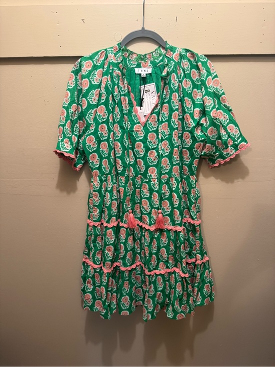 THML Dresses & Skirts - THML Green Floral Dress with Pink Trim and Tassels